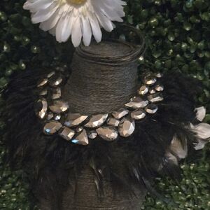 (Emma) Elegant Black and Silver Statement Necklace